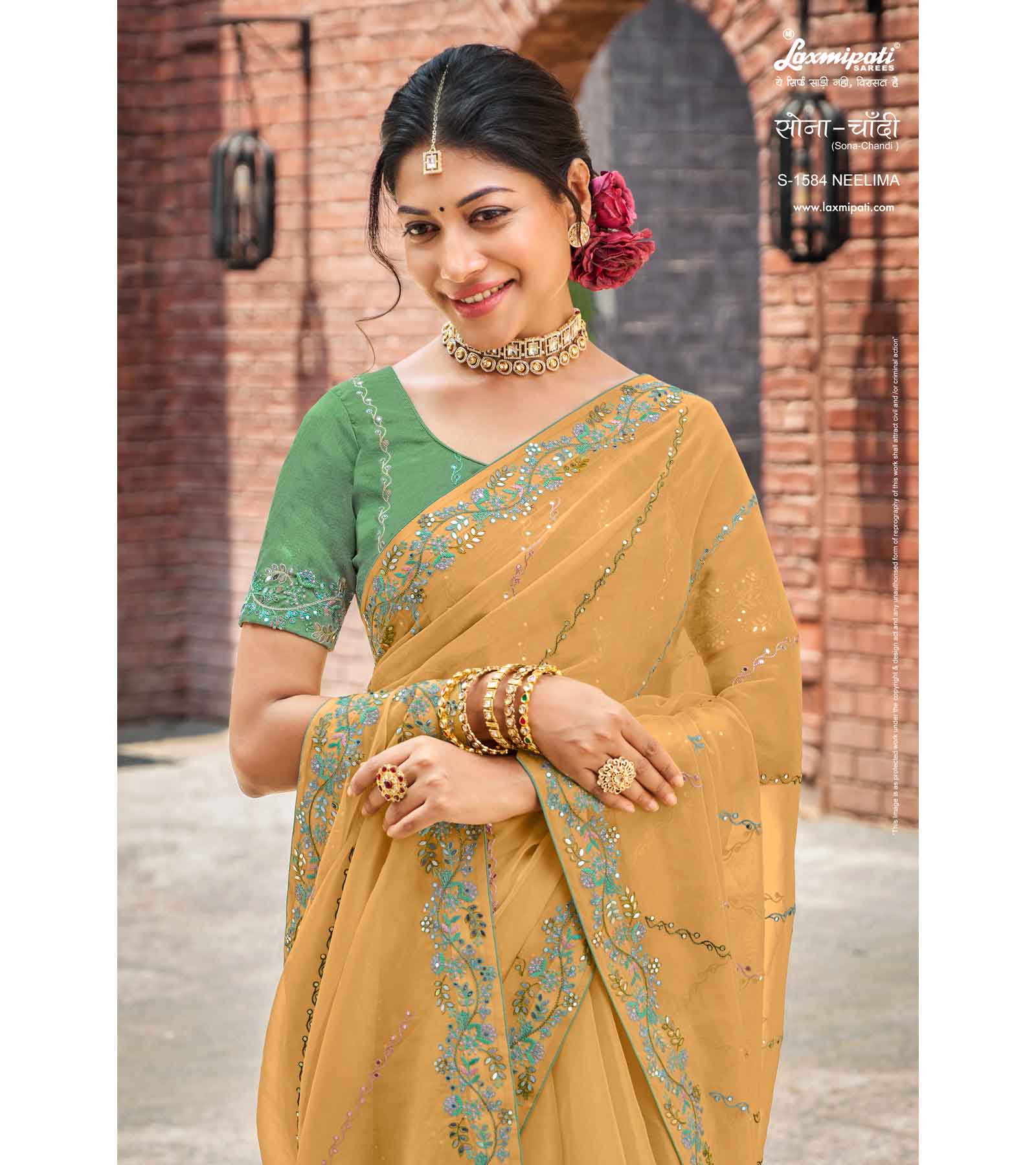 Laxmipati Sona- Chandi S-1584 Organza Light Lemon Saree