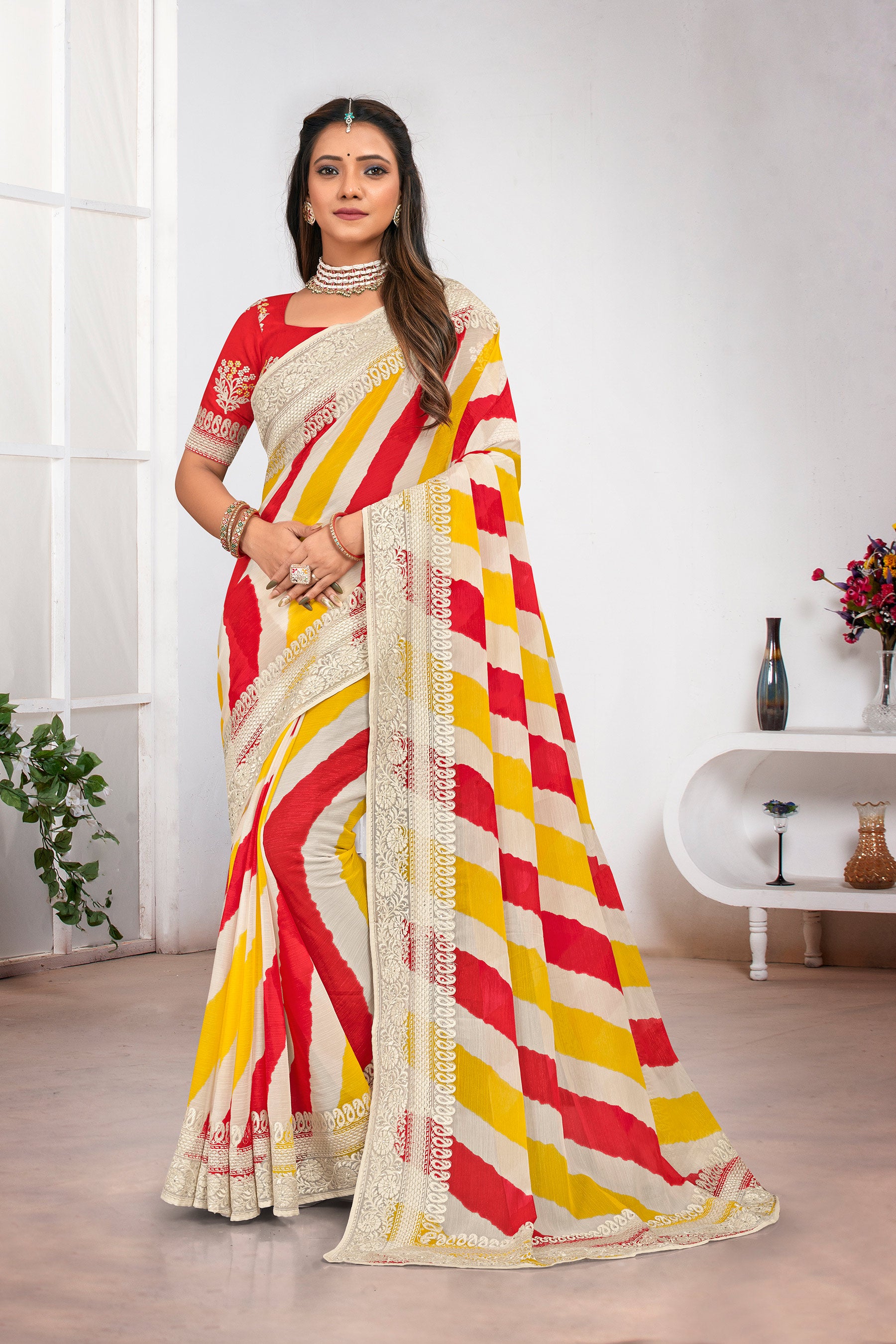Laxmipati Multicolor Striped Chiffon Saree