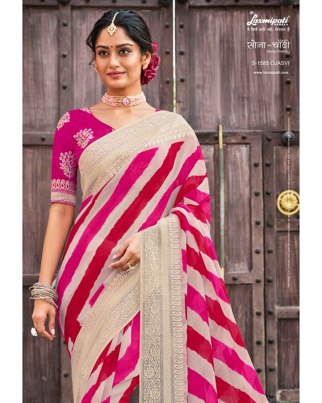 Laxmipati Sona- Chandi S-1585 Chiffon Pink Saree