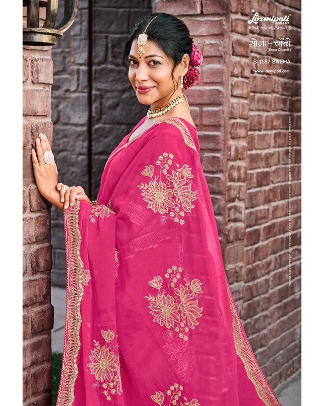 Laxmipati Sona- Chandi S-1587 Organza Pink Saree