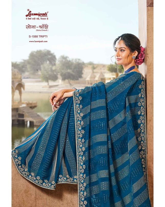 Laxmipati Sona- Chandi S-1588 Chiffon Blue Saree