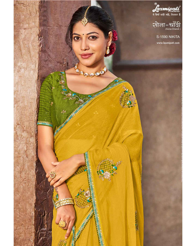 Laxmipati Sona- Chandi S-1590 Chiffon Yellow Saree