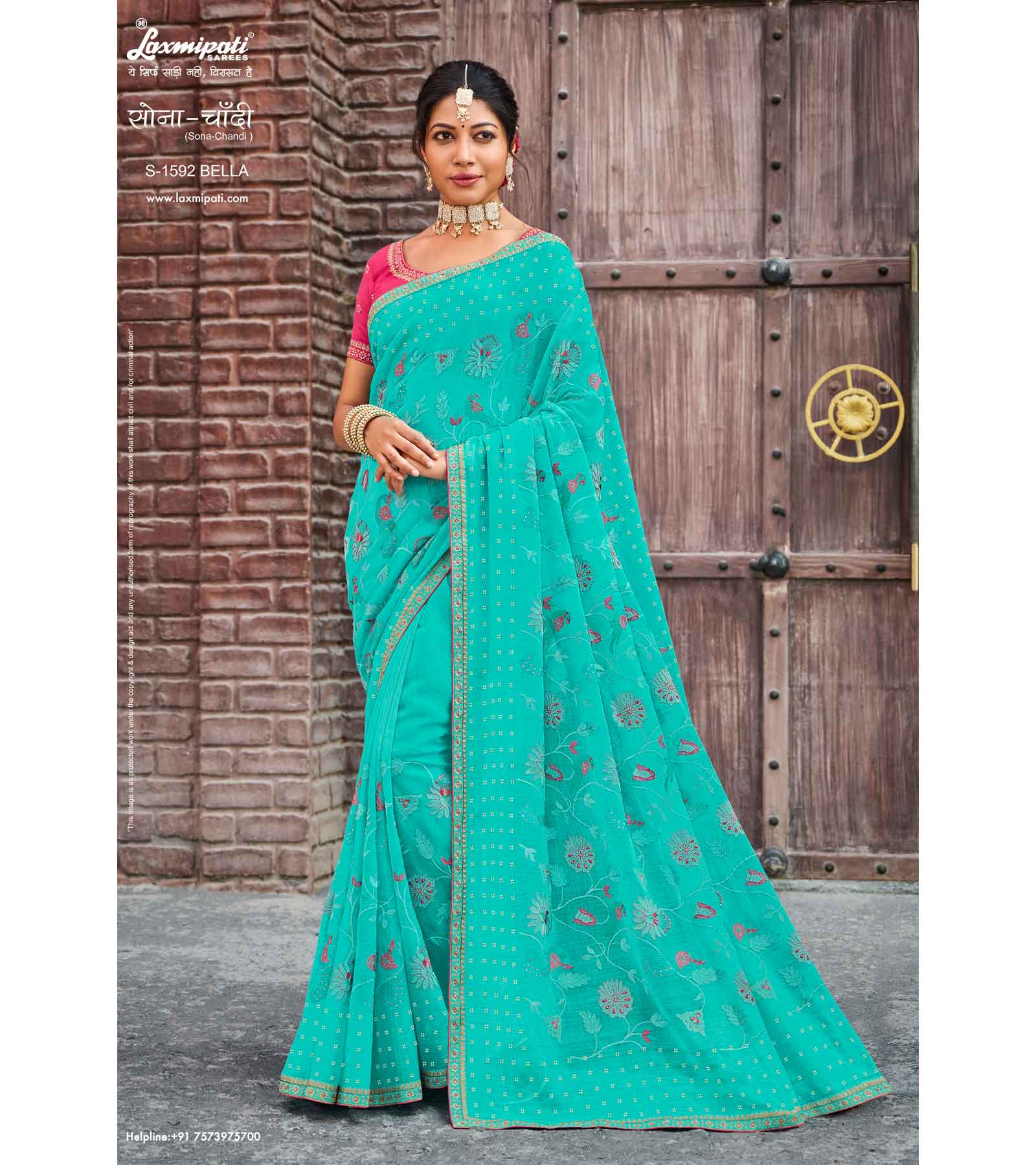 Laxmipati Sona- Chandi S-1592 Chiffon Sky Blue Saree