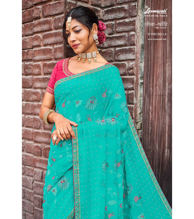 Laxmipati Sona- Chandi S-1592 Chiffon Sky Blue Saree