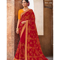 Laxmipati Sona- Chandi S-1593 Chiffon Red Saree