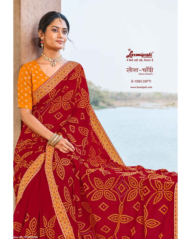 Laxmipati Sona- Chandi S-1593 Chiffon Red Saree