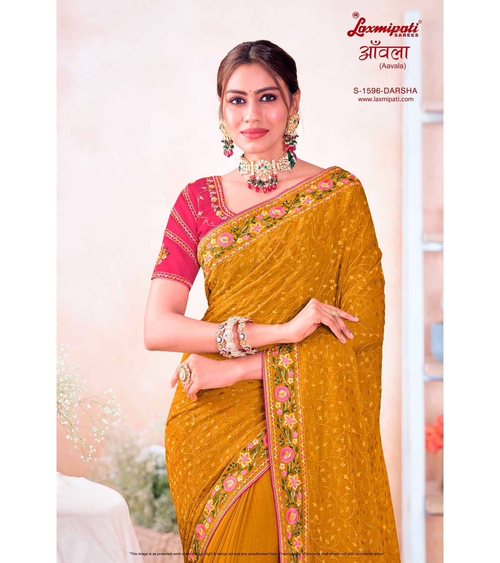 Laxmipati Aavala S-1596 Chiffon Mustard Saree