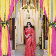 Deepika Singh in Chiffon Signature Red Saree by Laxmipati