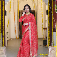 Deepika Singh in Chiffon Signature Red Saree by Laxmipati