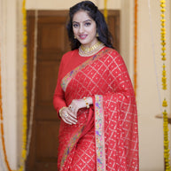 Deepika Singh in Chiffon Signature Red Saree by Laxmipati