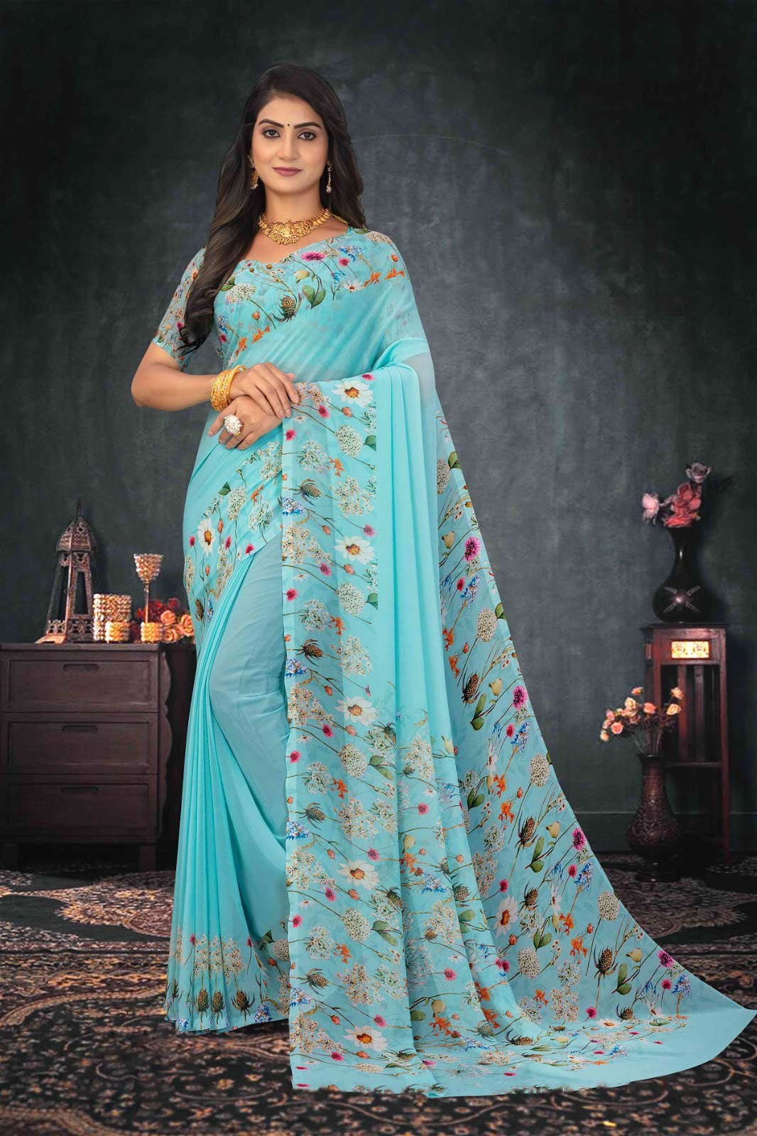 Laxmipati Georgette Floral Printed Saree