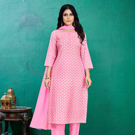 Laxmipati Kashish Floral Printed Straight Kurta Set with Trousers & Dupatta in Pink Color