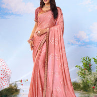 pink floral printed georgette saree party wear 