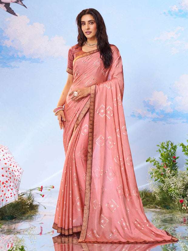 pink floral printed georgette saree party wear 