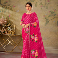 Pink embroidered chiffon saree party wear