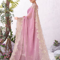 Pink embroidered saree lightweight chiffon