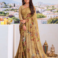 Brown floral georgette saree