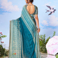Blue geometric printed silk blend saree ethnic wear
