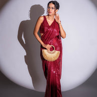 Maroon sequin embroidered georgette saree party wear