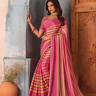 Pink striped silk blend saree party wear