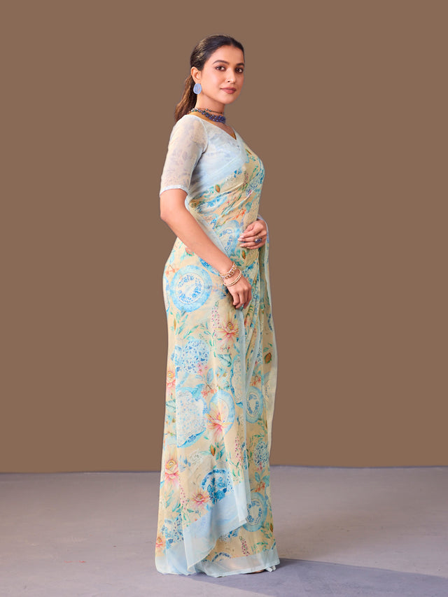 Laxmipati Dillagi Blue Georgette Floral Saree
