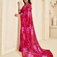 Pink floral saree lightweight wear