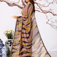 Brown abstract printed georgette saree festive wear