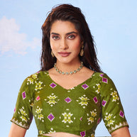 Purple printed chiffon saree wedding wear