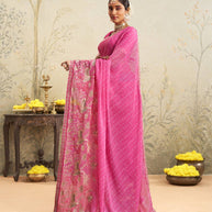 Pink embroidered chiffon saree daily wear