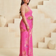 Pink floral saree lightweight look