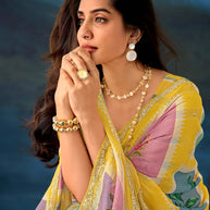 Yellow Work chiffon saree festive wear