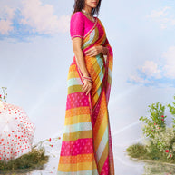 Multicolor striped printed chiffon saree party wear 