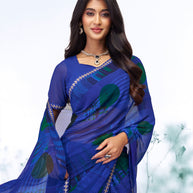 Blue geometric printed georgette saree wedding wear
