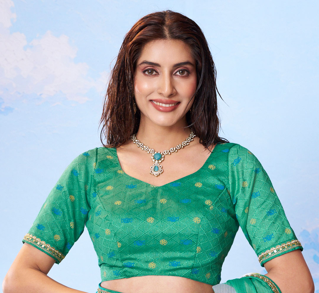 Green woven patterned chiffon saree ethnic wear