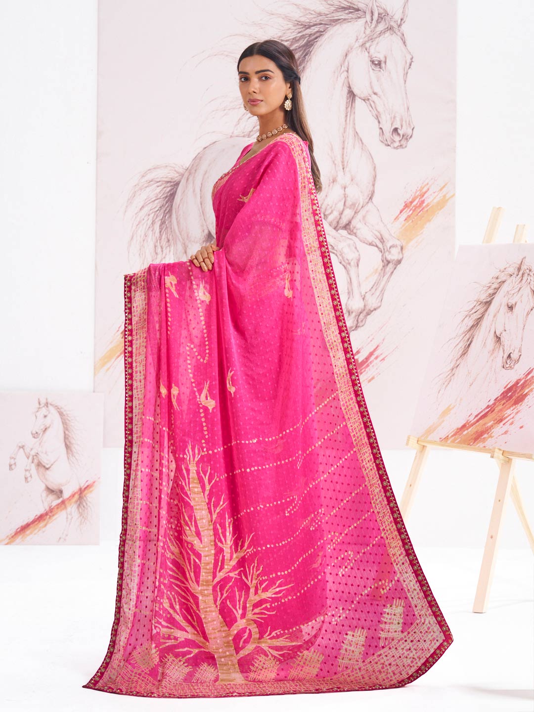 Laxmipati Murli Pink Chiffon Floral Saree