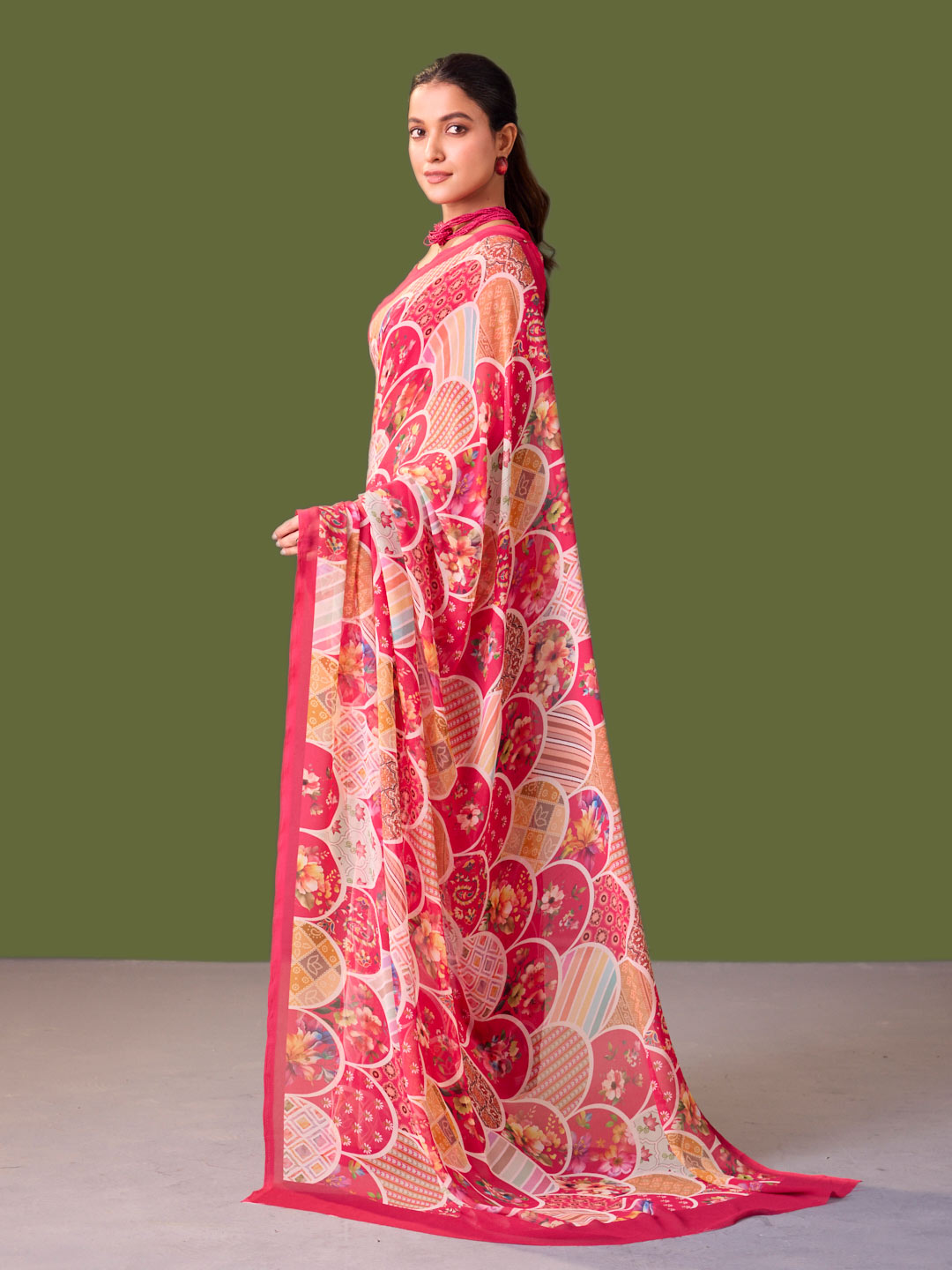 Laxmipati Dillagi Pink Georgette Floral Saree