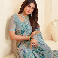 Grey floral georgette saree casual look