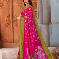 Pink geometric printed chiffon saree casual wear