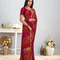 Pink floral printed georgette saree casual wear