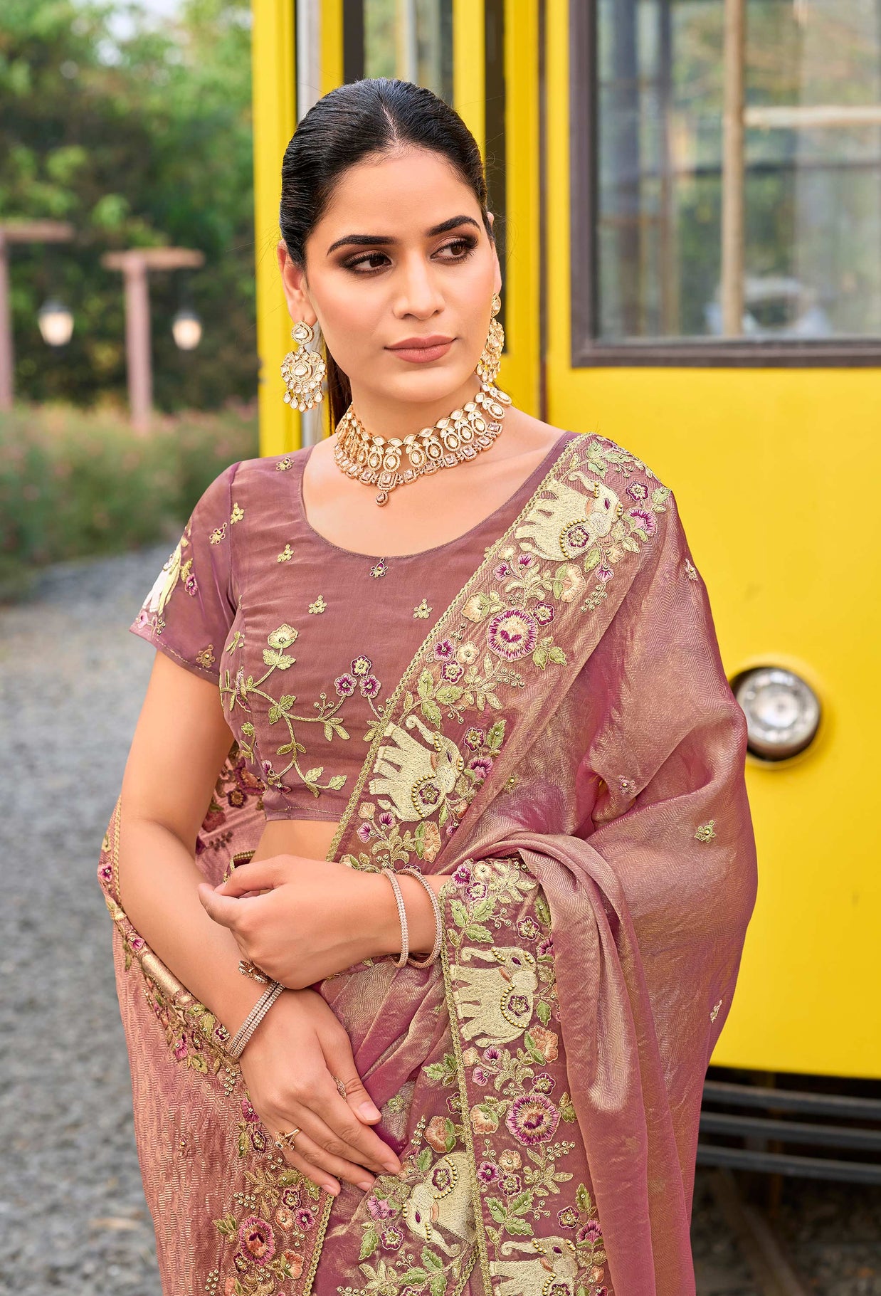 purple saree for festive wear