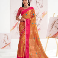 Laxmipati Murli Orange Silk Blend Floral Saree