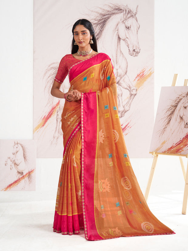 Laxmipati Murli Orange Silk Blend Floral Saree