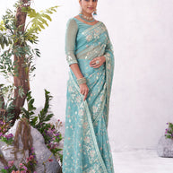 Blue designer embroidery saree festive wear