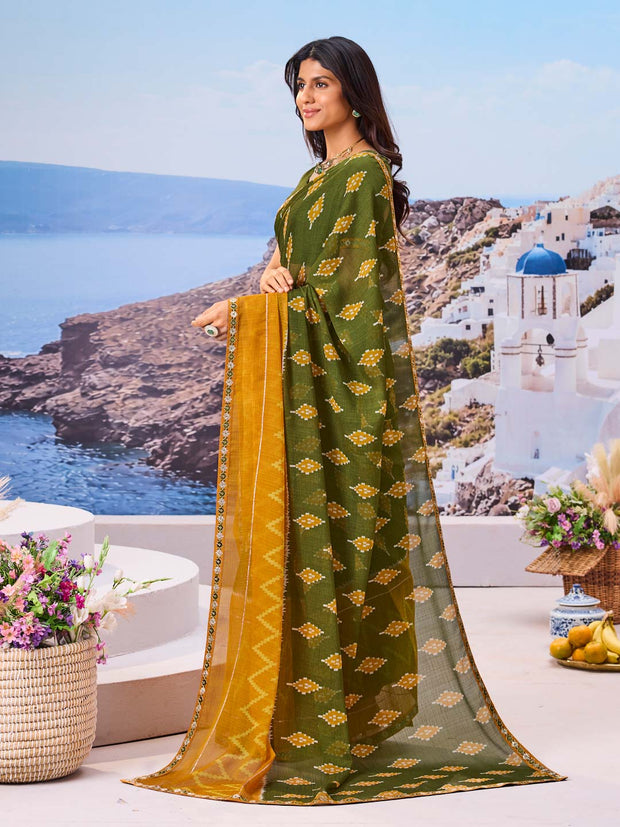 Stylish green saree modern look