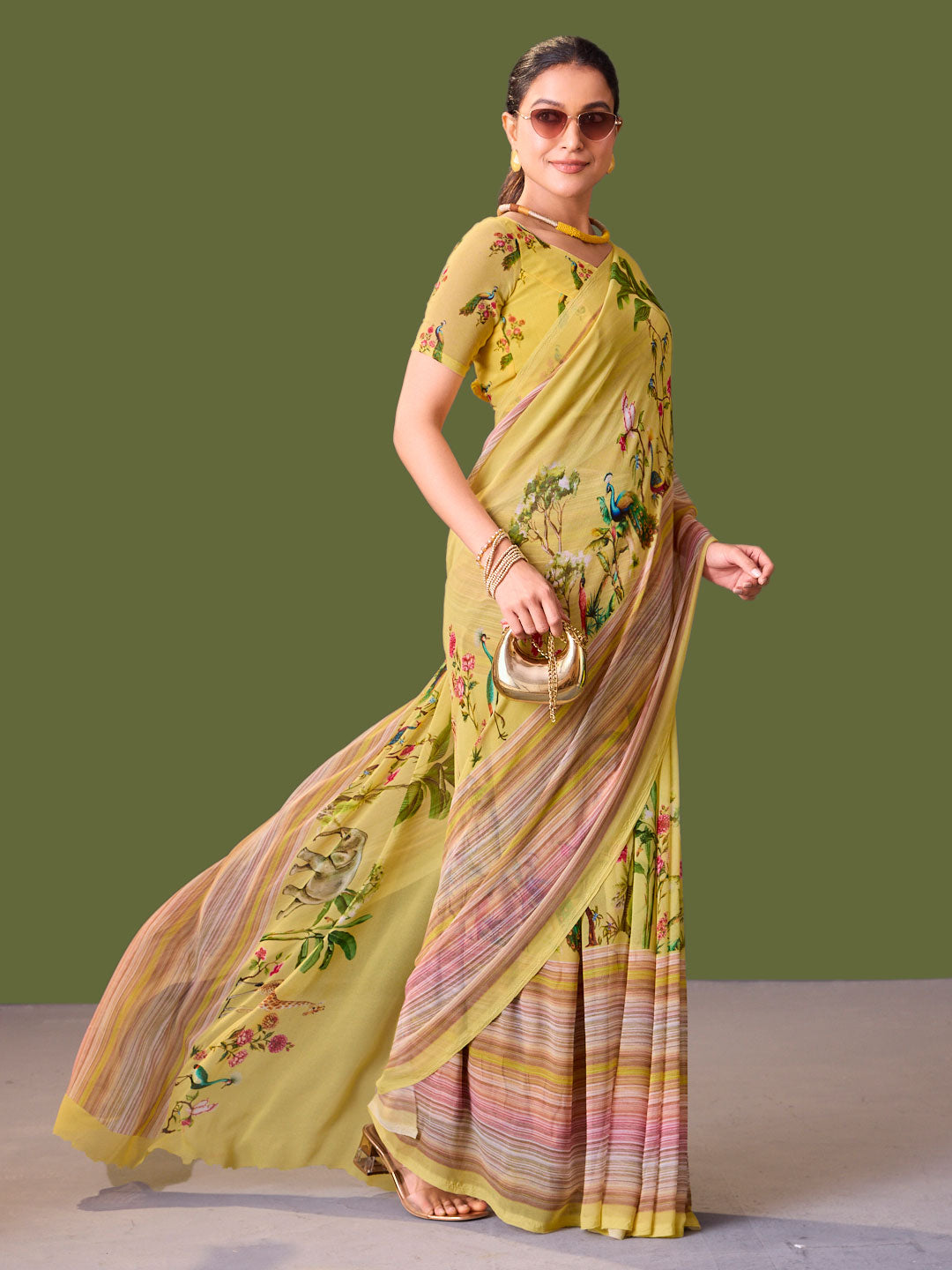 Laxmipati Dillagi Yellow Georgette Floral Saree