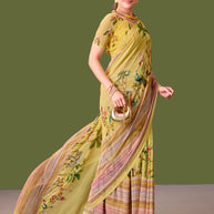 Laxmipati Dillagi Yellow Georgette Floral Saree