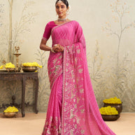 Pink embroidered chiffon saree festive wear