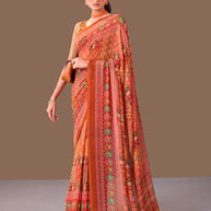 Laxmipati Dillagi Orange Georgette Floral Saree