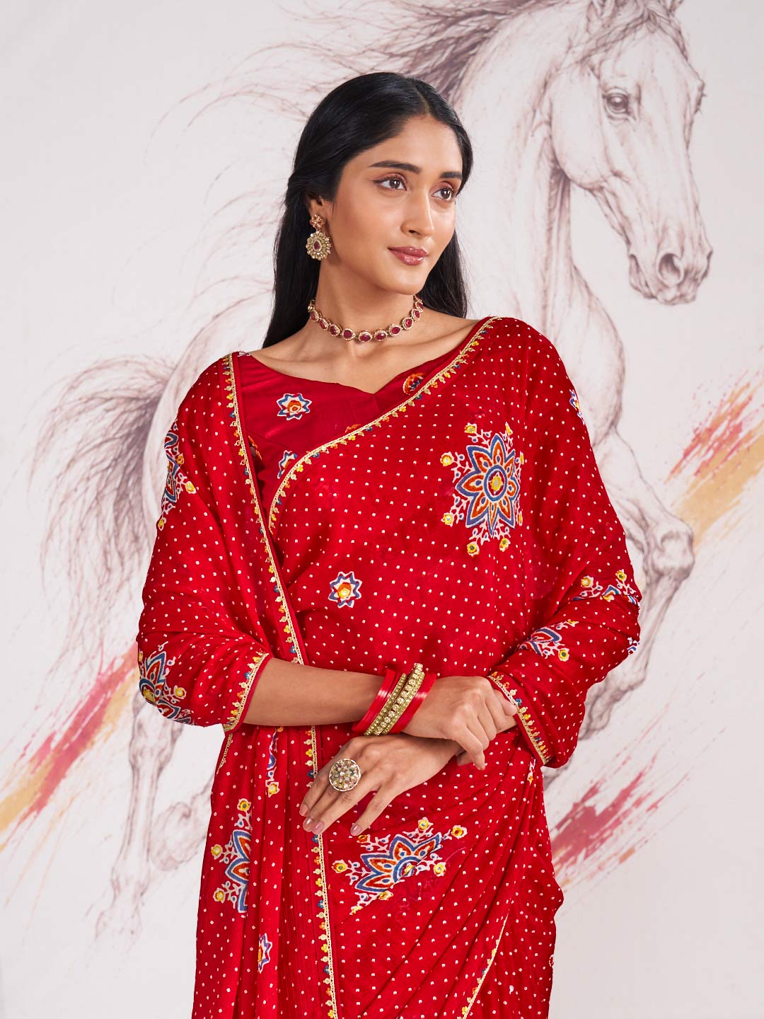 Laxmipati Murli Red Silk Blend Floral Saree