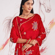 Laxmipati Murli Red Silk Blend Floral Saree